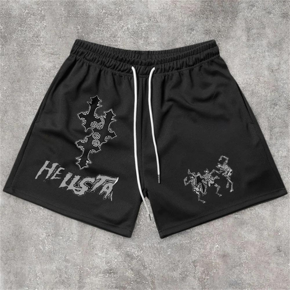 Vintage Hellstar Skull Graphic Casual Street Mesh Shorts Product Image