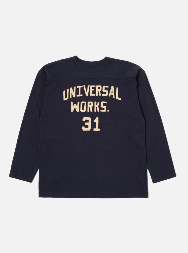 Universal Works Football T Shirt in Navy Single Jersey UW31 Product Image