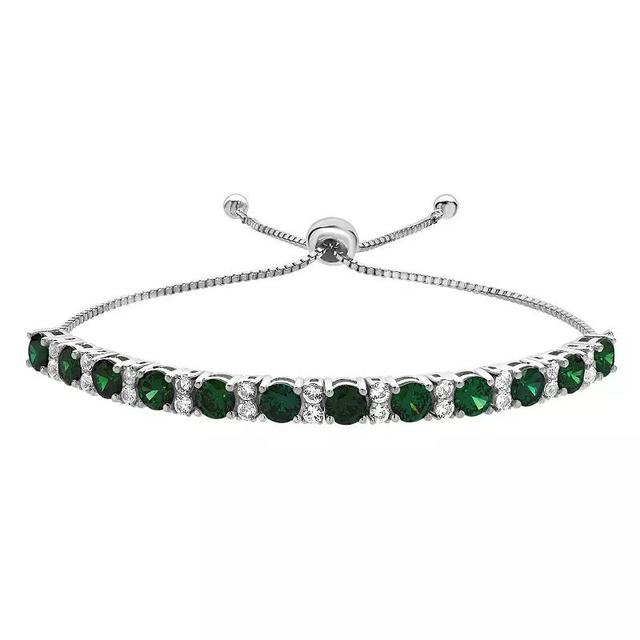 Gemstone Brilliance Sterling Silver Gemstone & Lab-Created White Sapphire Adjustable Bracelet, Womens Simulated Green Product Image