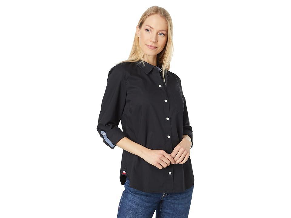 Tommy Hilfiger Womens Cotton Roll-Tab Button-Up Shirt Product Image