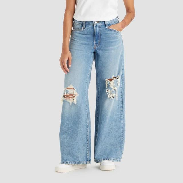 Levis Womens Light Indigo Ripped 94 Baggy Wide Leg Jeans Product Image