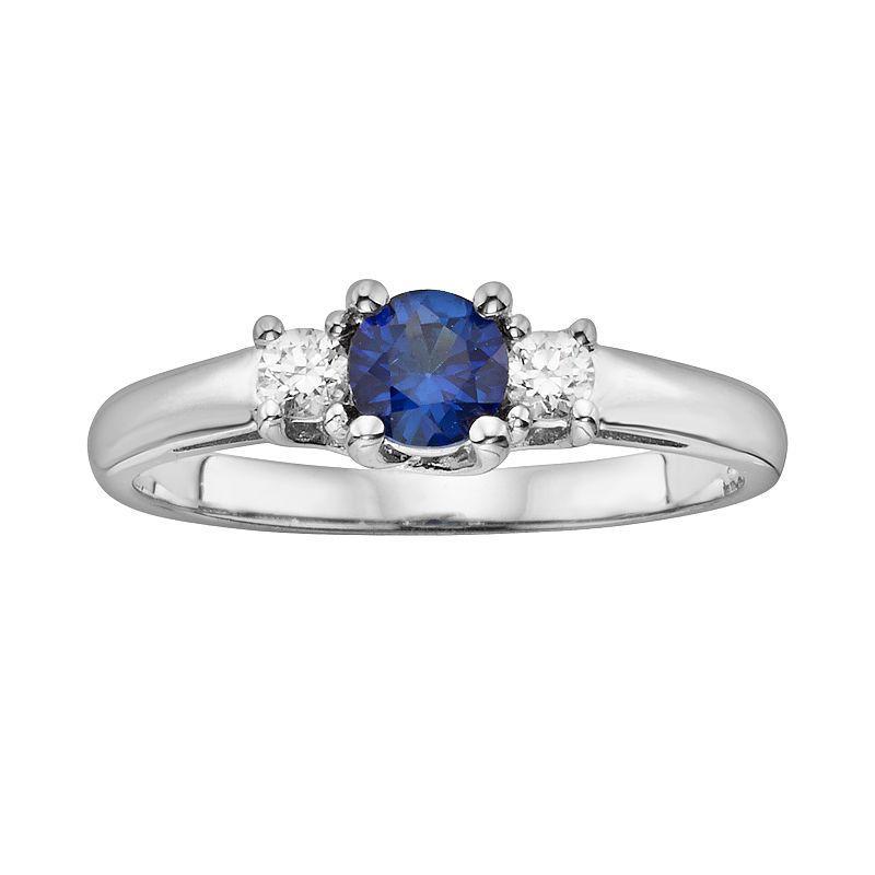 The Regal Collection 14k White Gold Genuine Sapphire & 1/6-ct. T.W. IGL Certified Diamond 3-Stone Ring, Womens, Blue Product Image