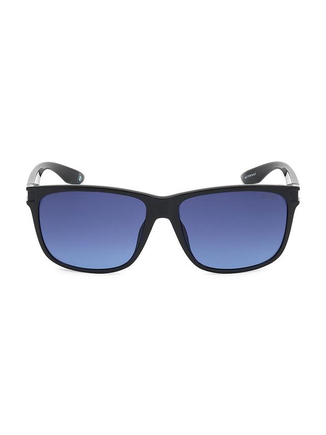 Mens 60MM Injected Gradient Square Sunglasses - Shiny Black Gradient Blue Product Image