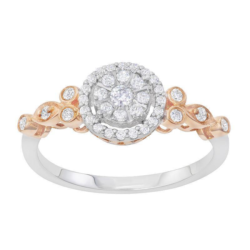 Two Tone 10k Gold 1/3 Carat T.W. Diamond Halo Ring, Womens 10k Two Tone Product Image