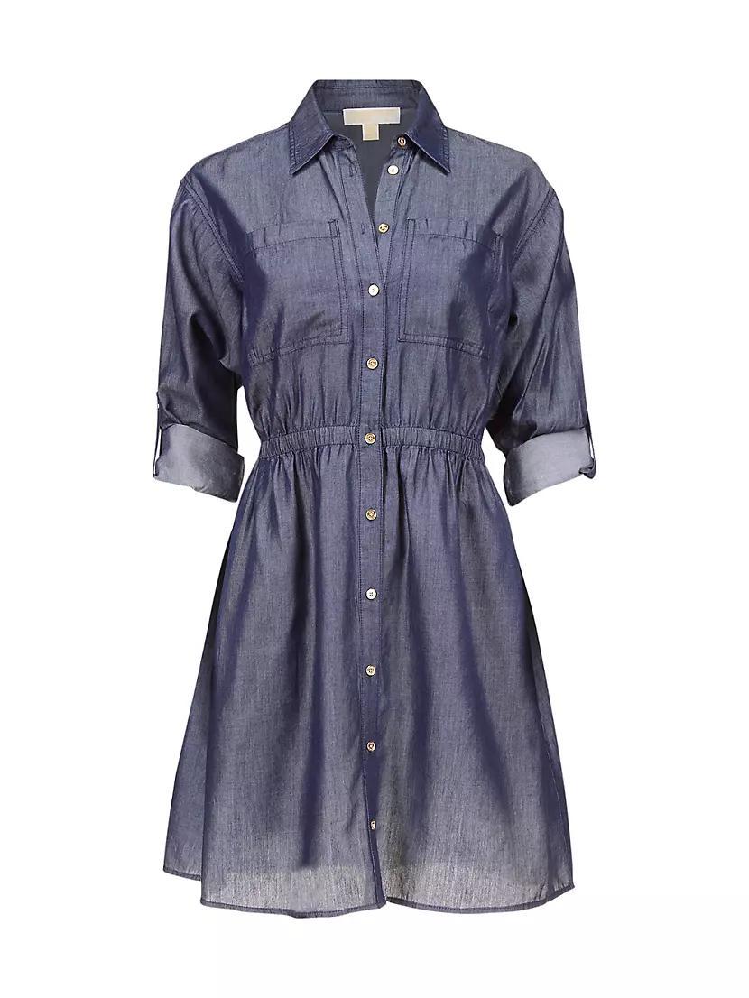 Cotton-Blend Roll-Sleeve Mini Shirtdress Product Image