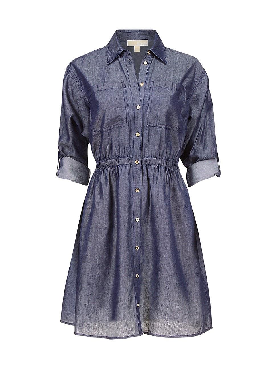 Womens Cotton-Blend Roll-Sleeve Mini Shirtdress Product Image