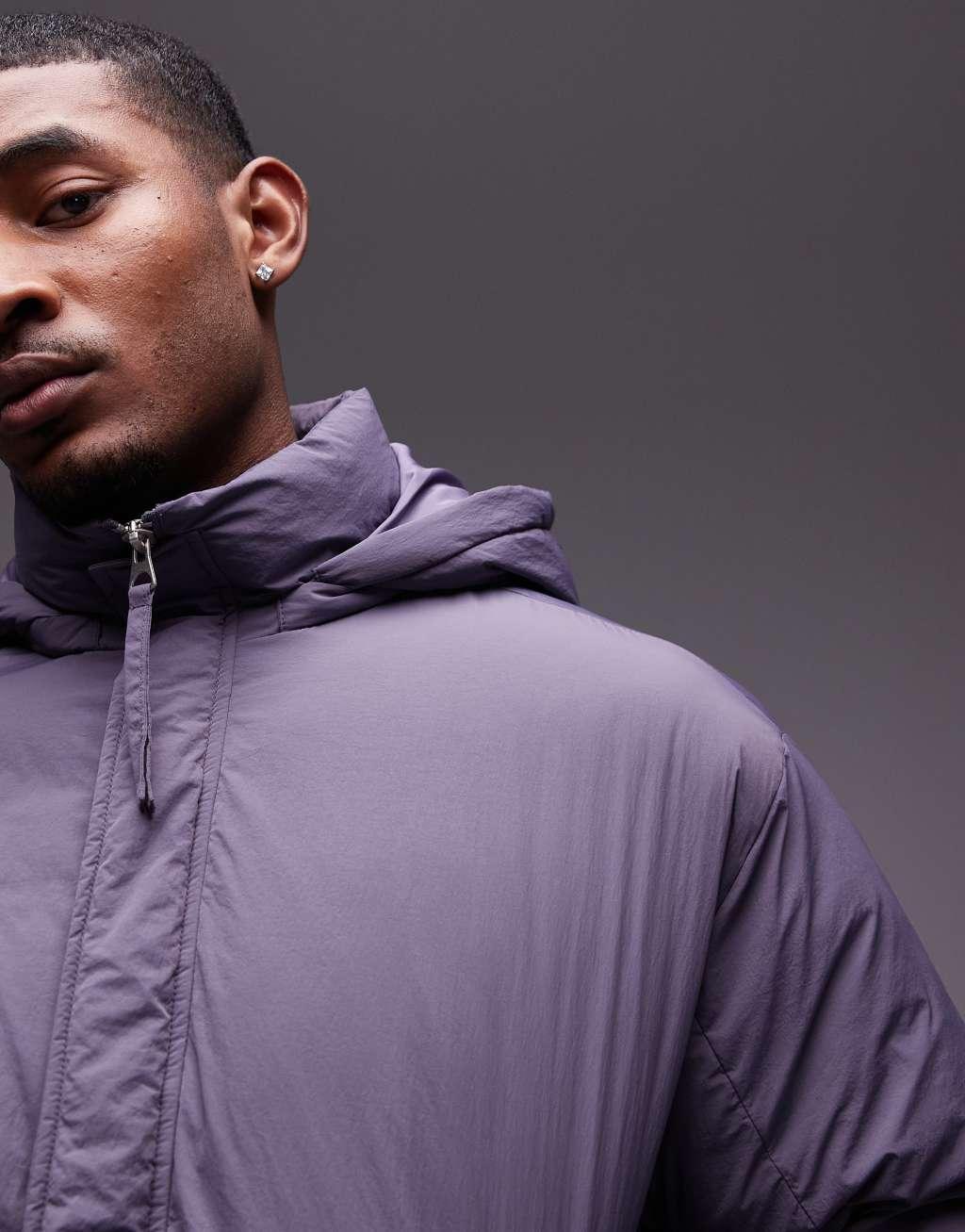 Topman collared puffer jacket in purple Product Image