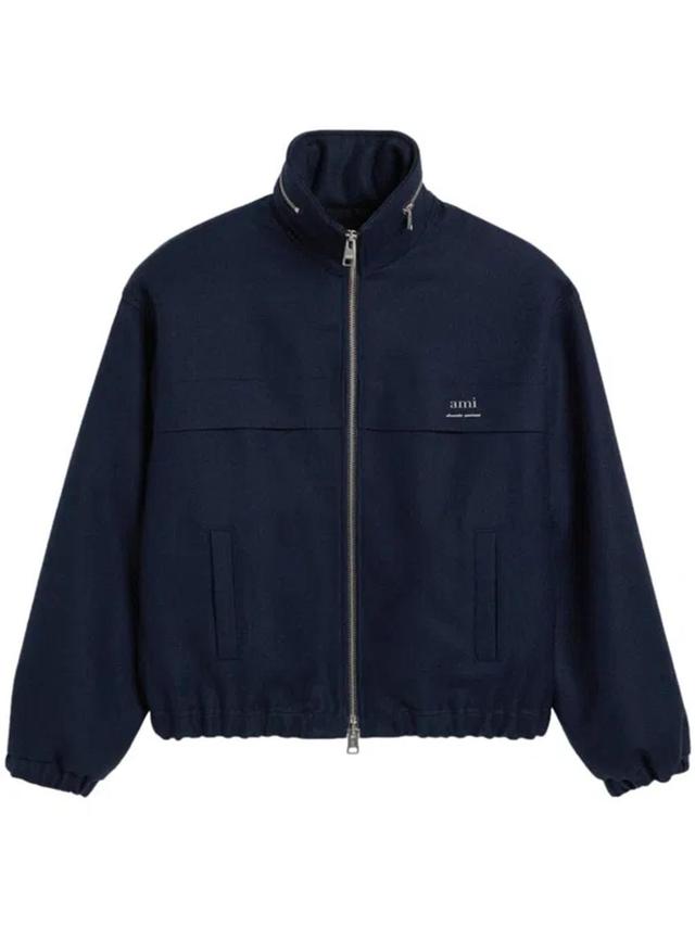 Virgin Wool Hooded Jacket In Blue Product Image