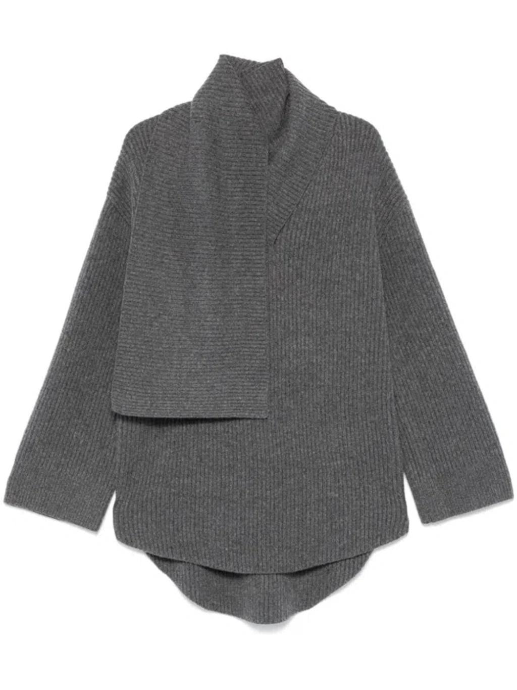 TOTÊME Attached-scarf Sweater In Grey Product Image