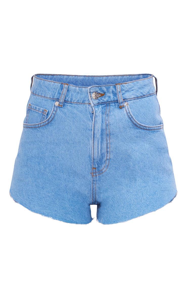 Mid Blue Wash High Side Denim Mom Shorts Product Image