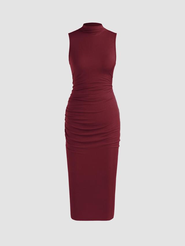 High Neck Ruched Midi Dress Product Image