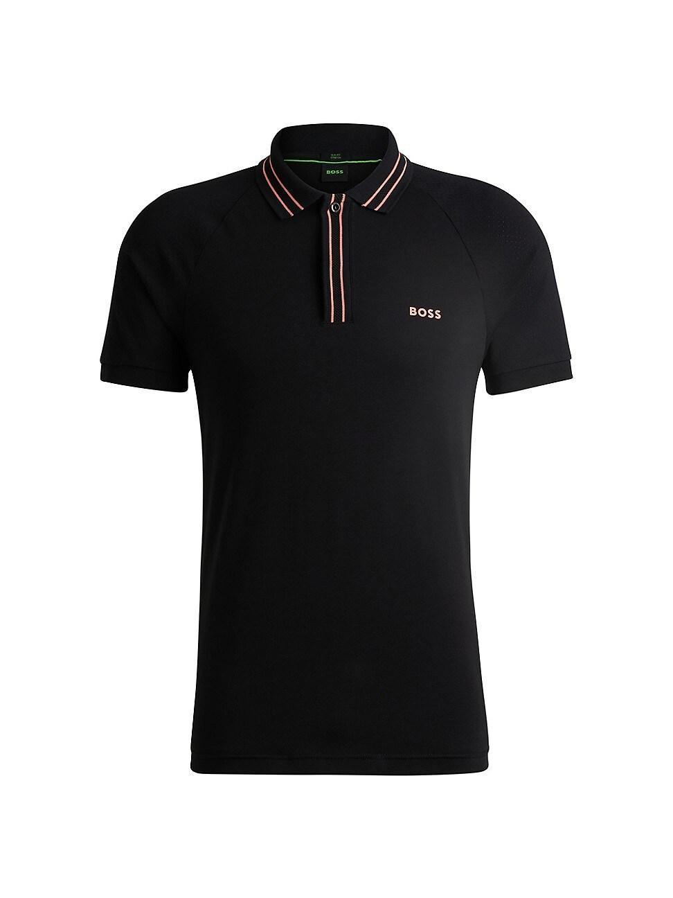 Mens Stretch-Cotton Polo Shirt with Stripes and Logo Product Image