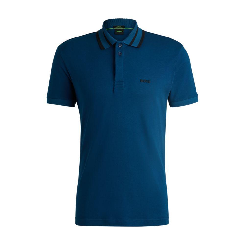 HUGO BOSS Interlock-cotton Polo Shirt With Logo Detail In Light Blue Product Image