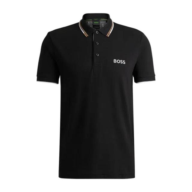 HUGO BOSS Paddy Pro Mens Cotton Blend Polo Shirt With Contrast Logos In Black 002 Product Image