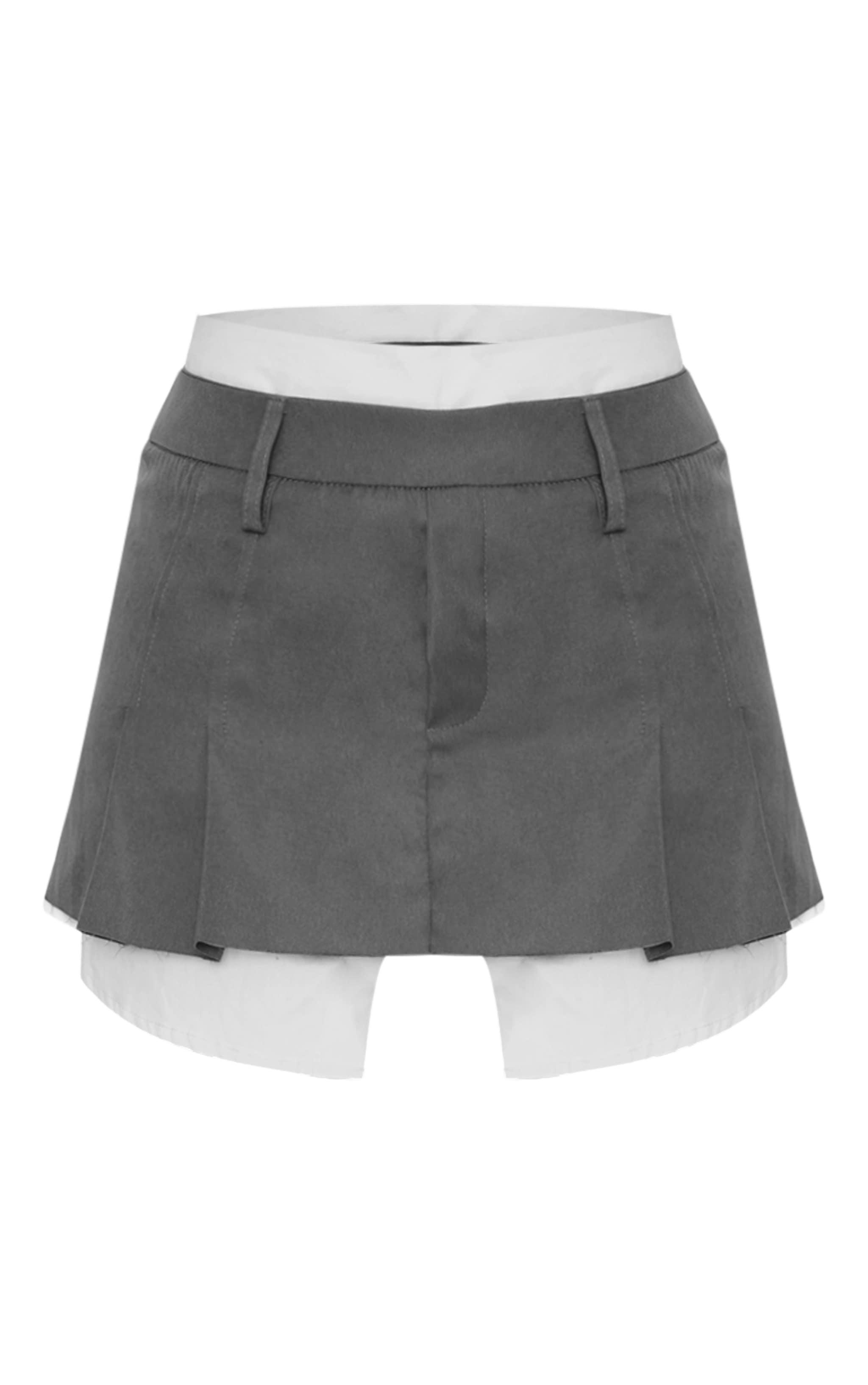 Tall Grey Pleated Layer Detail Mini Skirt Product Image