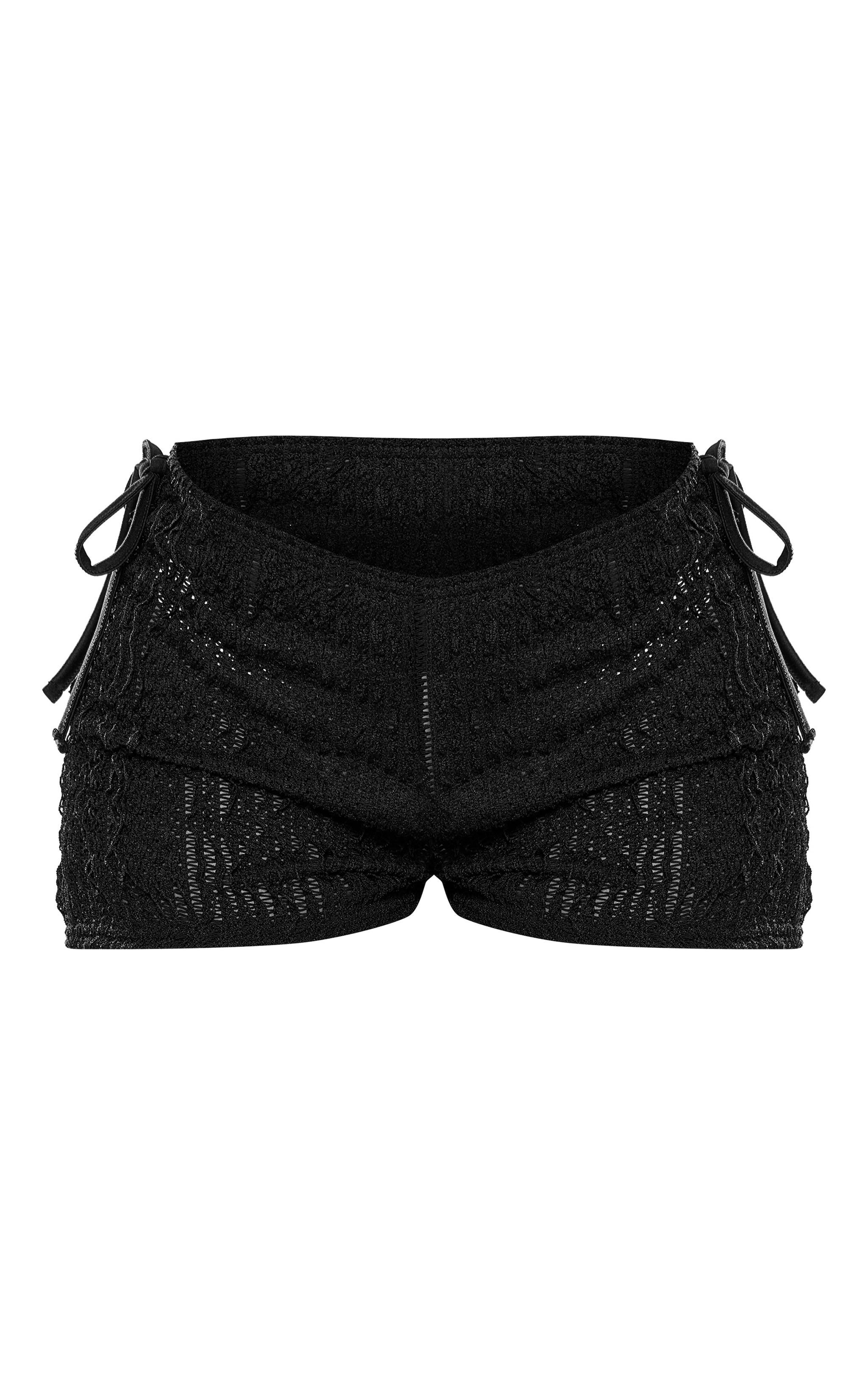 Black Textured Jersey Tie Side Mini Hot Pants Product Image