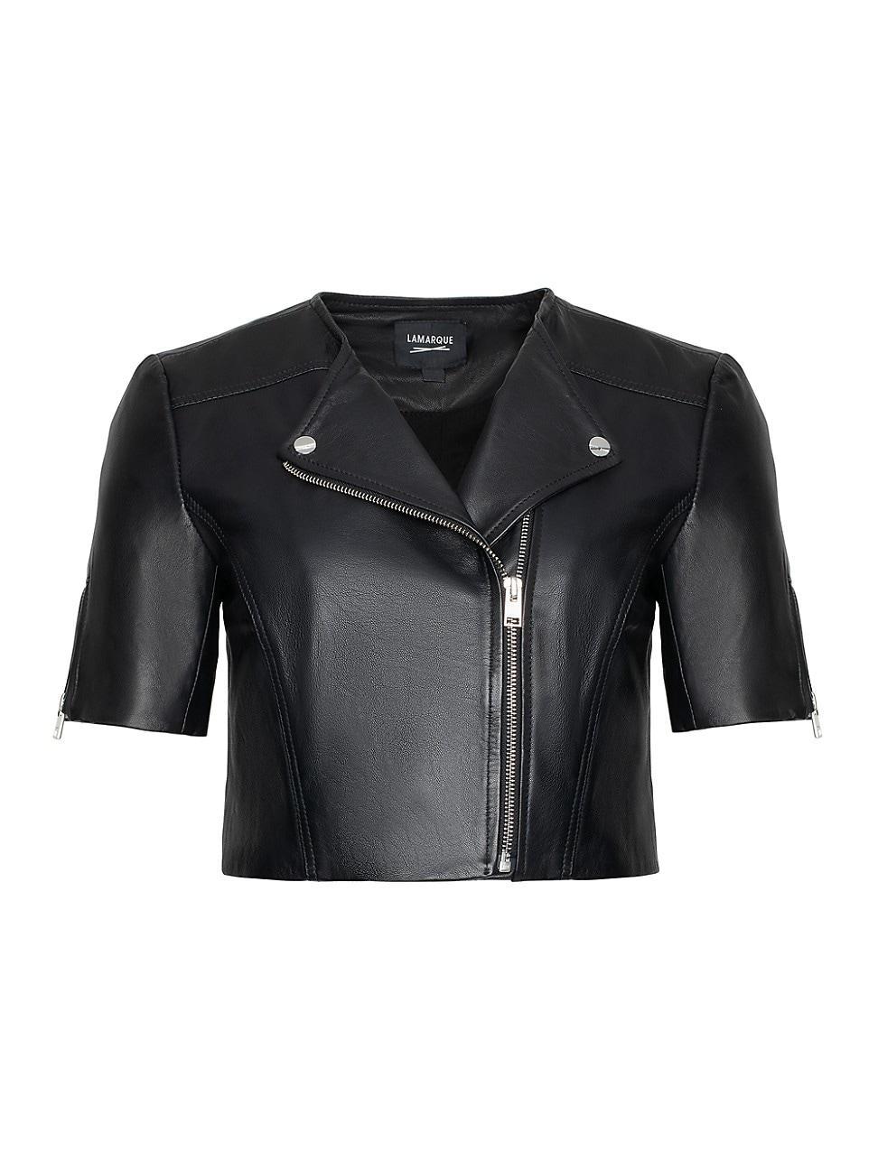 Womens Kirsi Short-Sleeve Leather Jacket Product Image