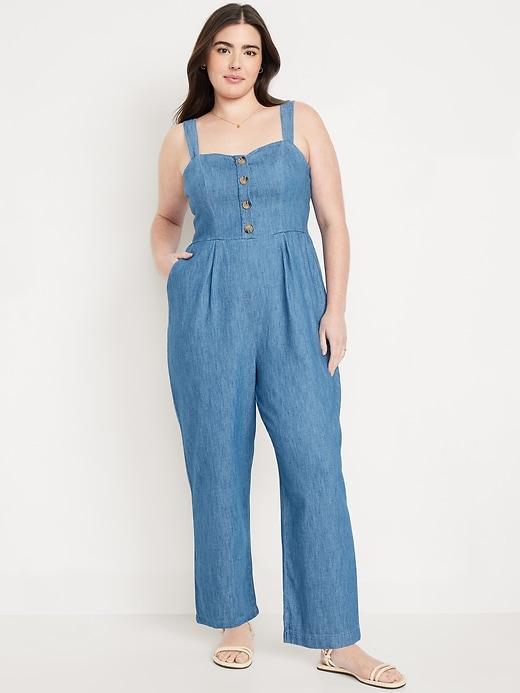 Button-Front Linen-Blend Cami Jumpsuit Product Image