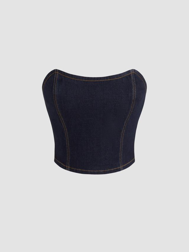  Denim Solid Crop Tube Top Product Image