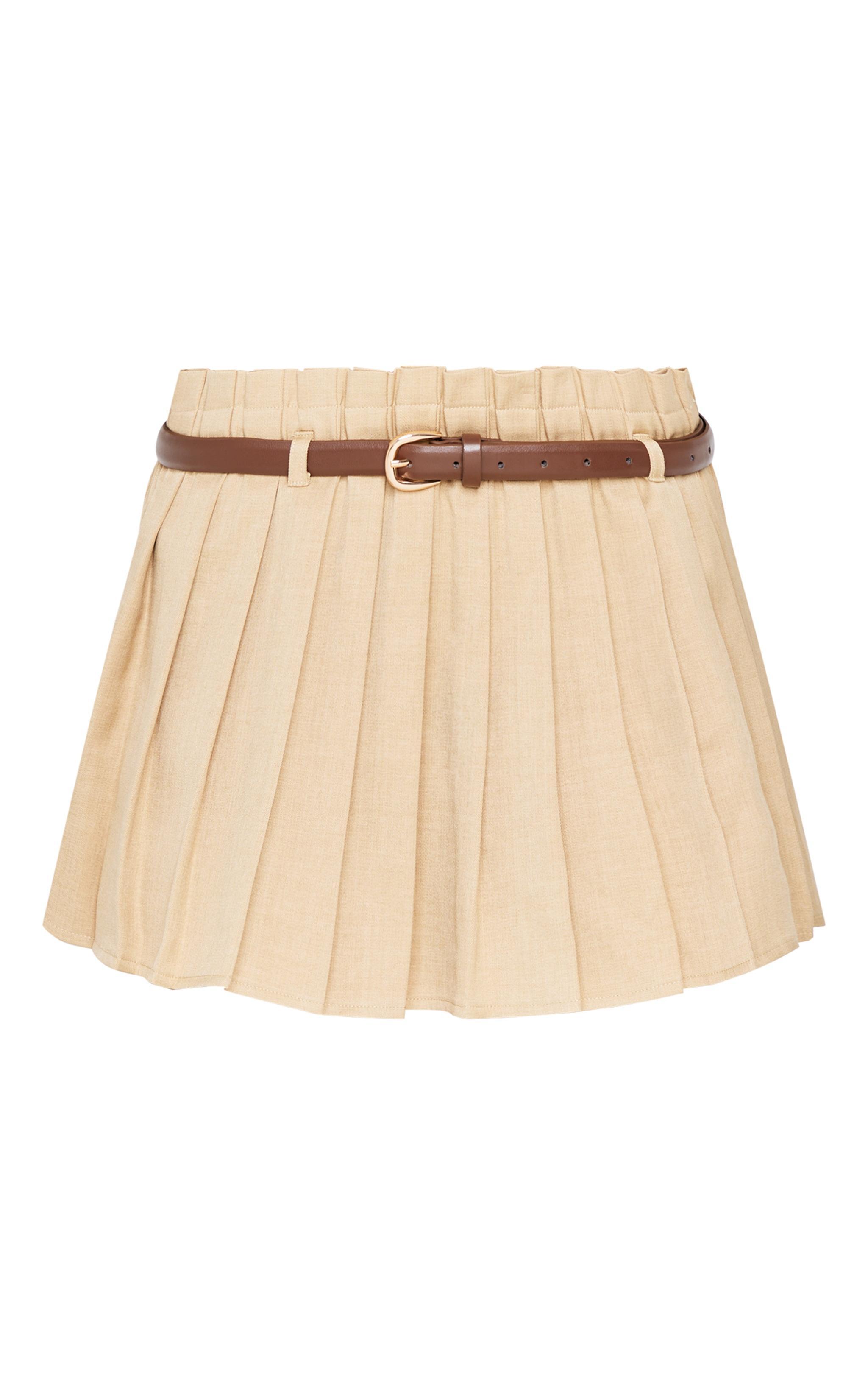 Stone Tailored Woven Pleated Paper Bag Waistband Mini Skirt Product Image