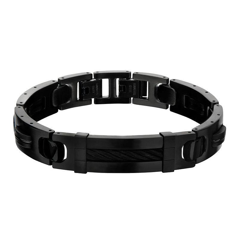 Mens Black Stainless Steel ID Plate Link Bracelet Product Image