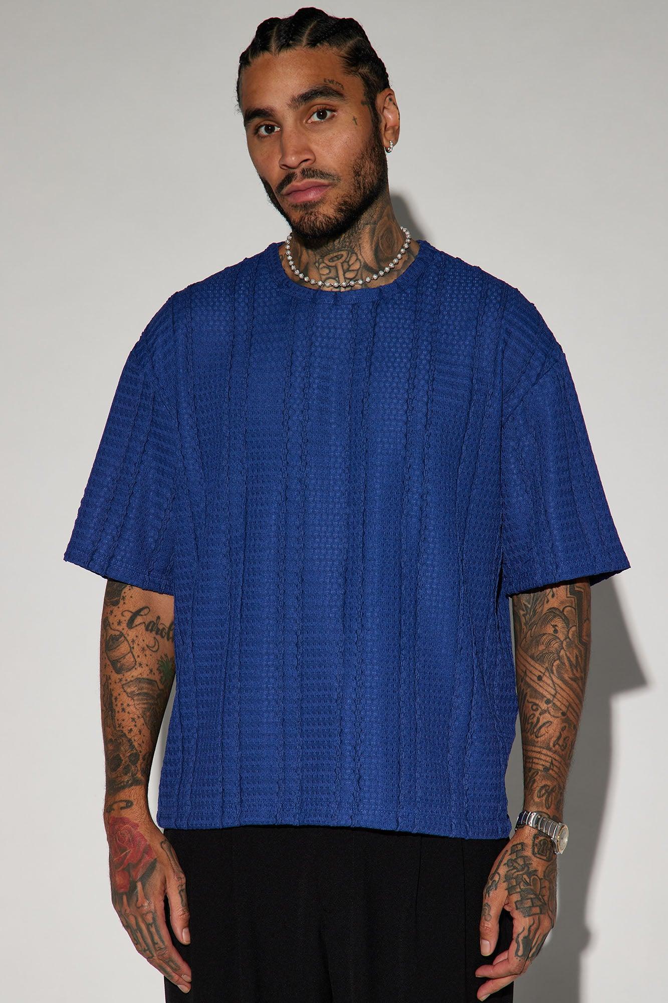 Samuel Textured Boxy Short Sleeve Tee - Navy Product Image