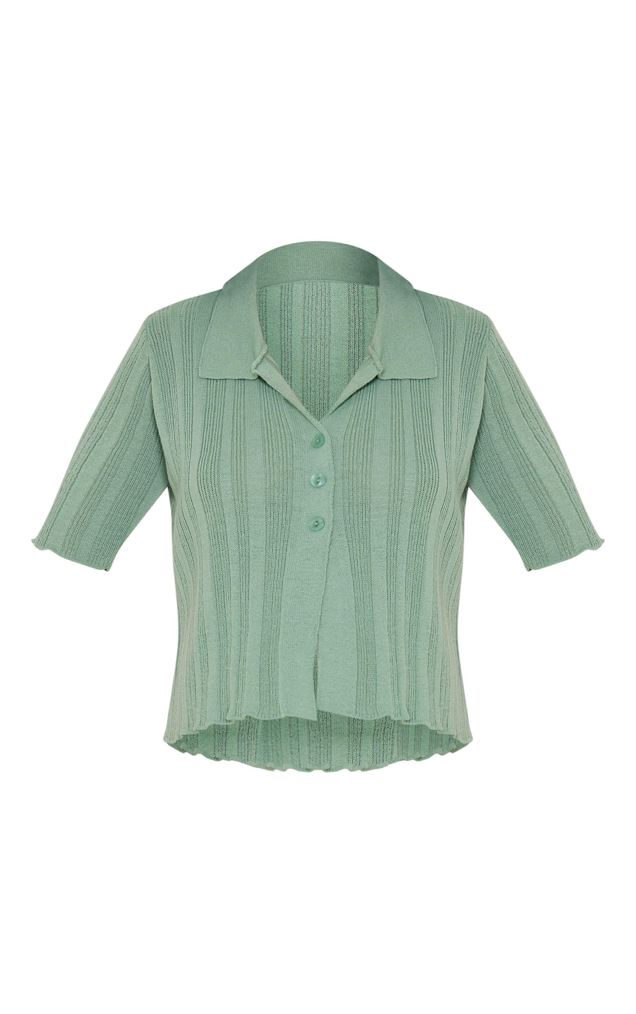 Maternity Sage Green Knit Short Sleeve Button Up Top Product Image