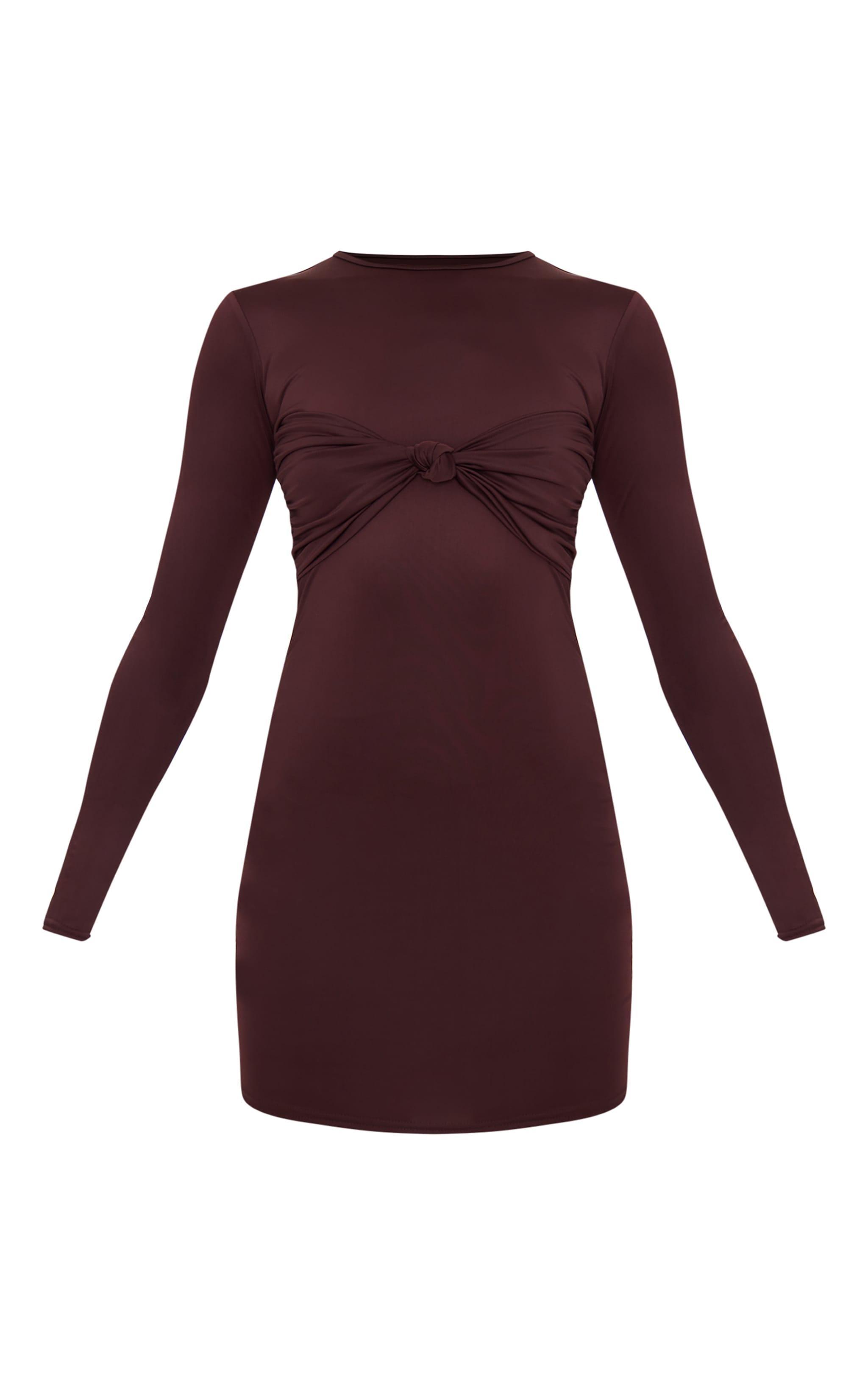 Chocolate Twist Bandeau Detail Long Sleeve Mini Bodycon Dress Product Image