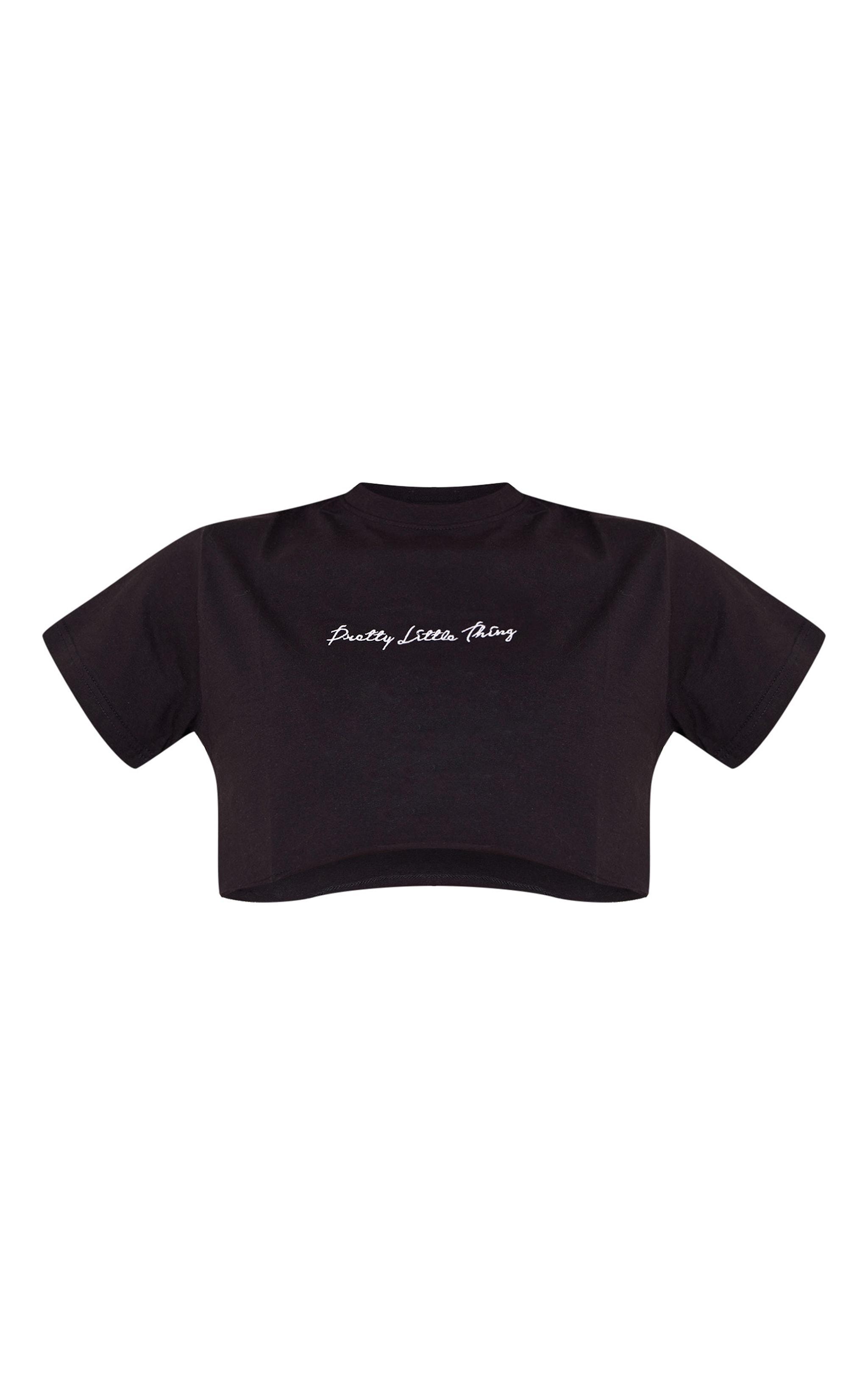 PRETTYLITTLETHING Cotton Black Oversized Crop T-Shirt Product Image