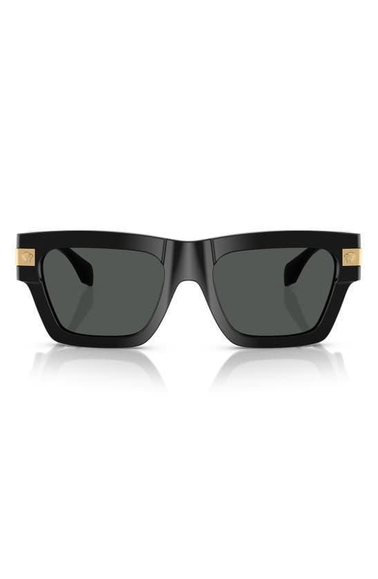 VERSACE 55mm Plaque Rectangular Sunglasses In Black Product Image