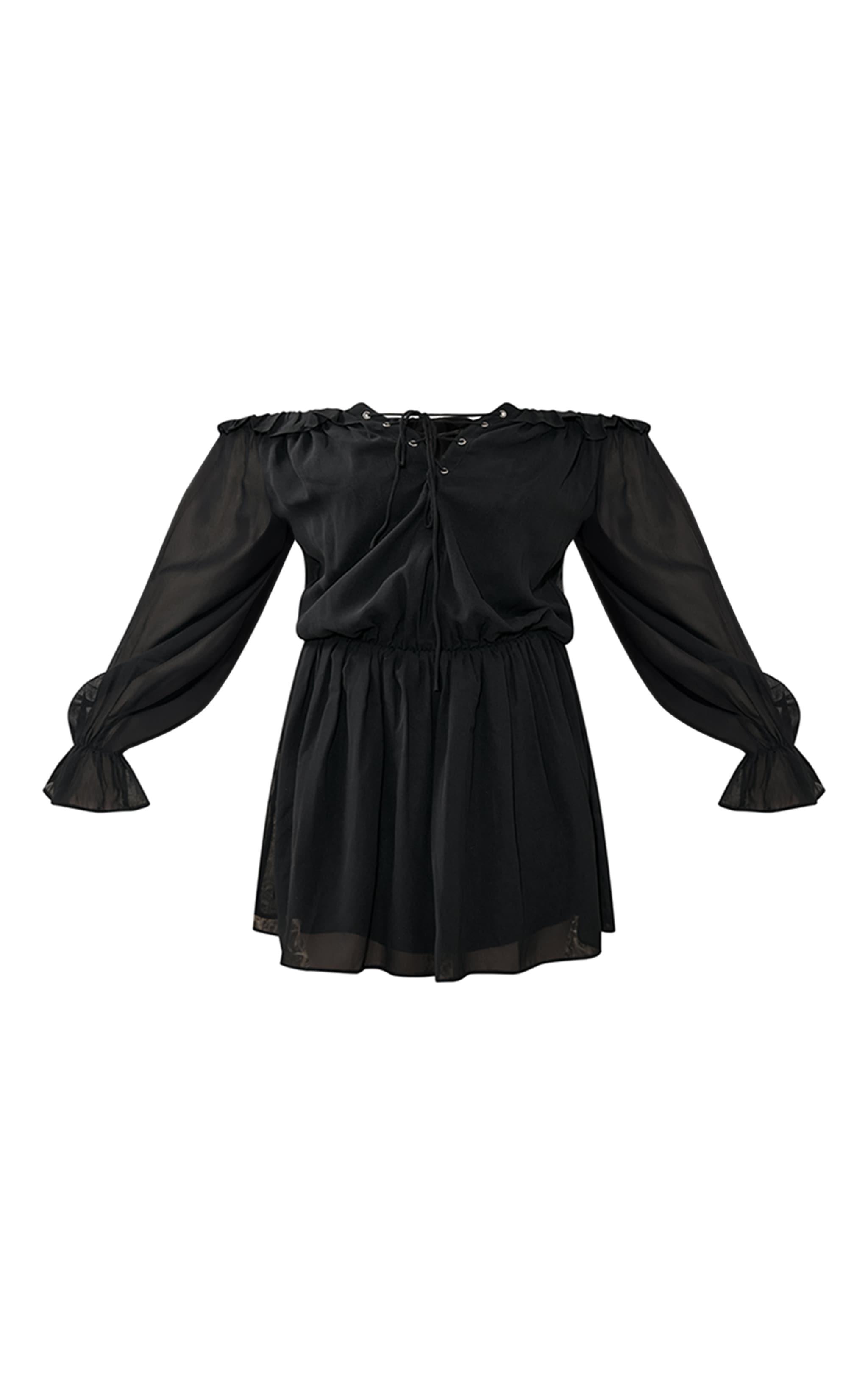 Black Chiffon Frill Bardot Shift Dress Product Image