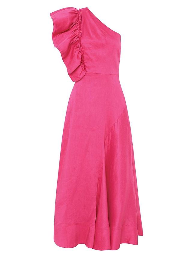 Womens Sculptura Bonjour Asymmetric Linen-Blend Midi-Dress Product Image