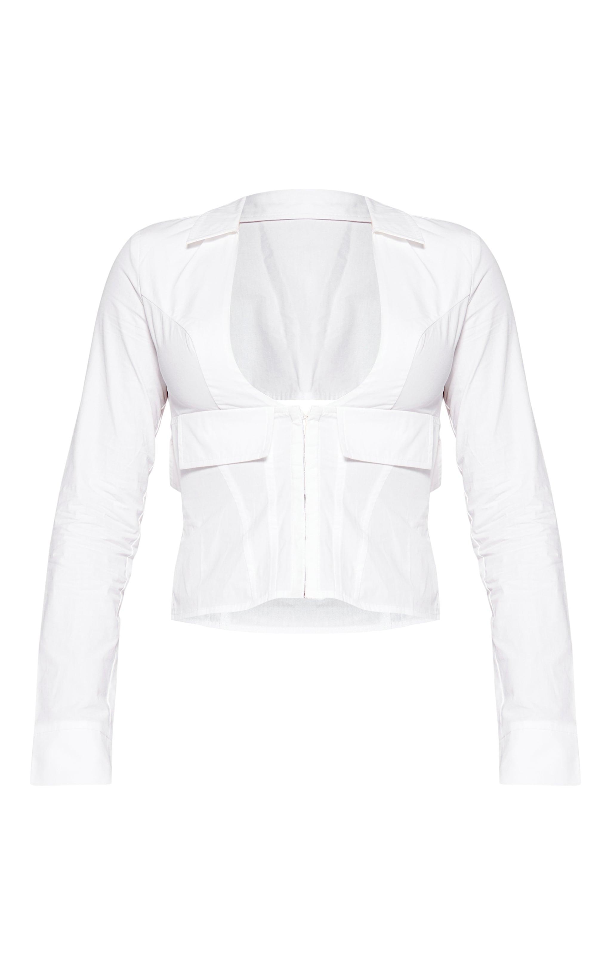 White Open Back Plunge Cargo Shirt Product Image