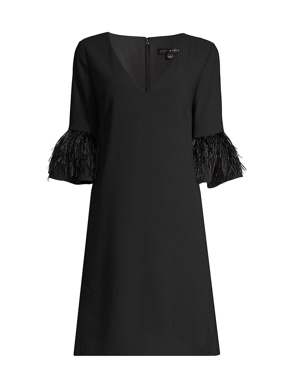 Aidan Mattox V-Neck 34 Feather Trim Trapeze Dress Product Image