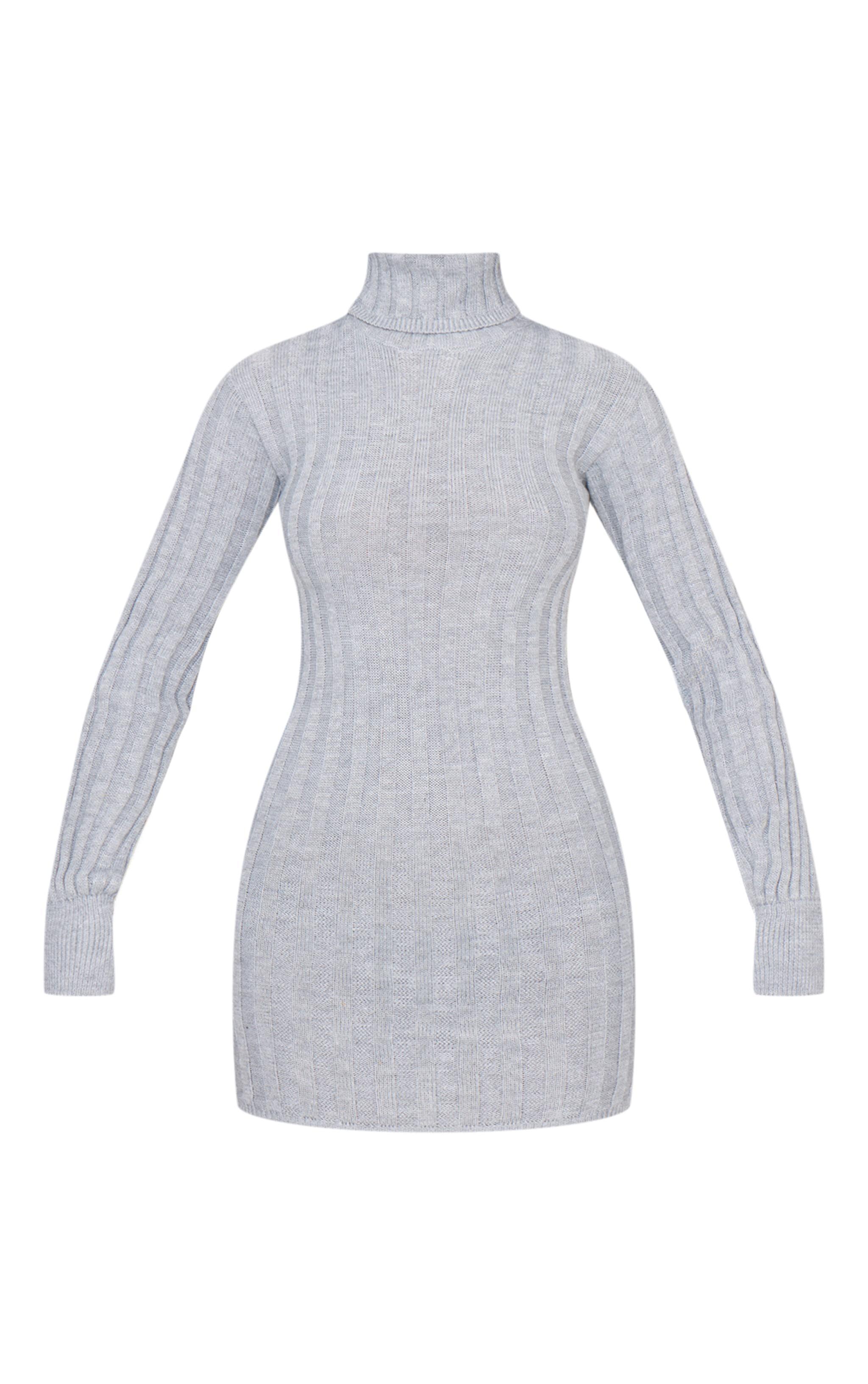  Grey Knitted Roll Neck Sweater Dress Product Image