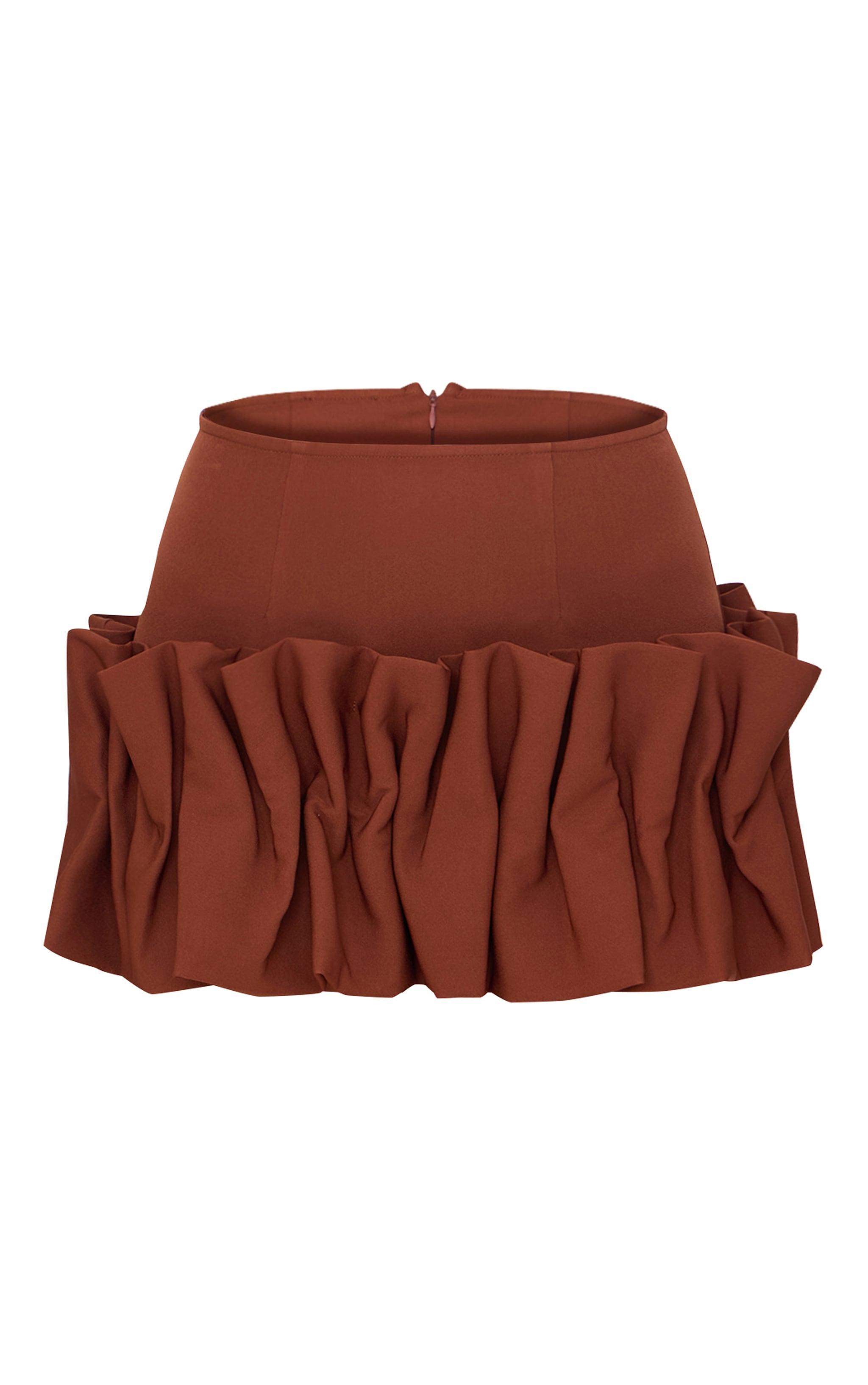  Chocolate Woven Puffball Hem Mini Skirt Product Image