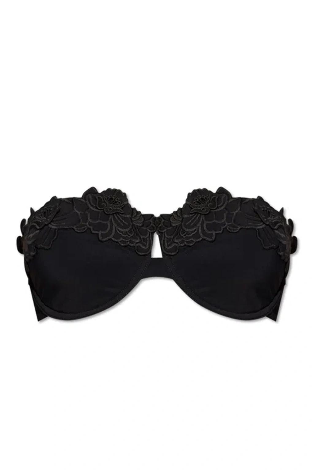 Lace Detailed Swimsuit Top In Black Product Image