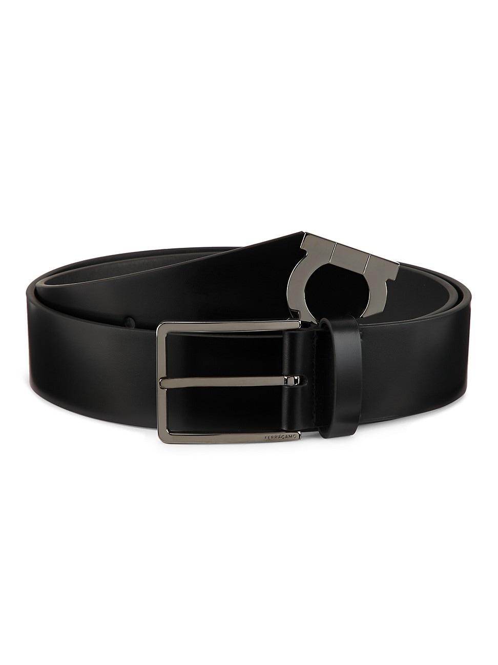 Mens Leather Cut-to-Size Brass Buckle Belt Product Image