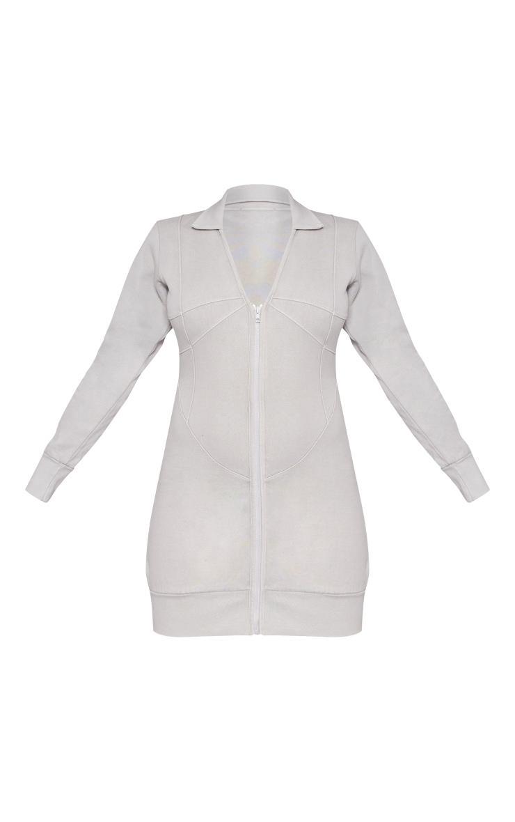 Oatmeal Exposed Seam Zip Up Sweat Bodycon Dress Product Image