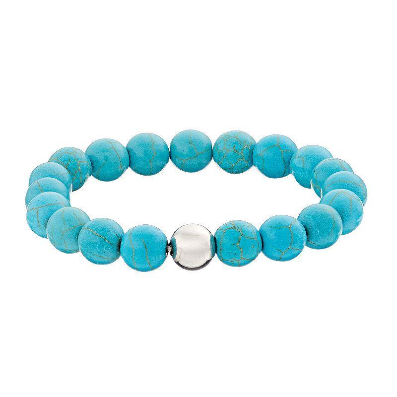 Aleure Precioso Sterling Silver 10 mm Bead Station Stretch Bracelet, Womens Turquoise/Blue Product Image