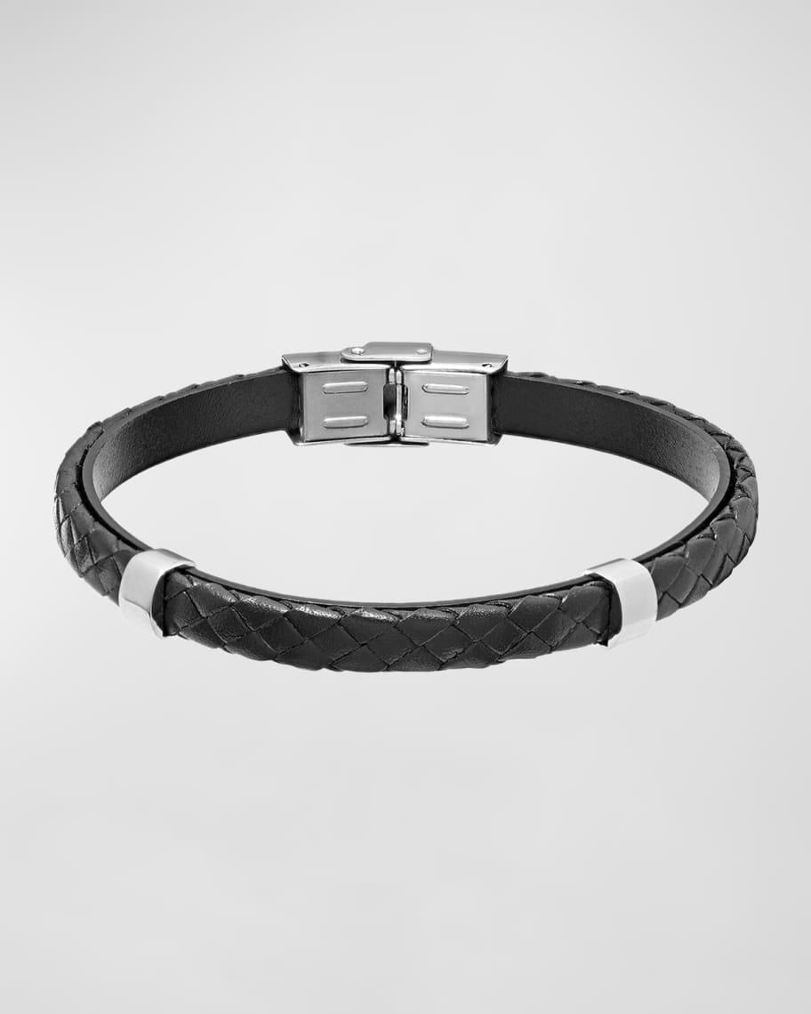 Men's Stainless Steel and Braided Leather Bracelet Product Image