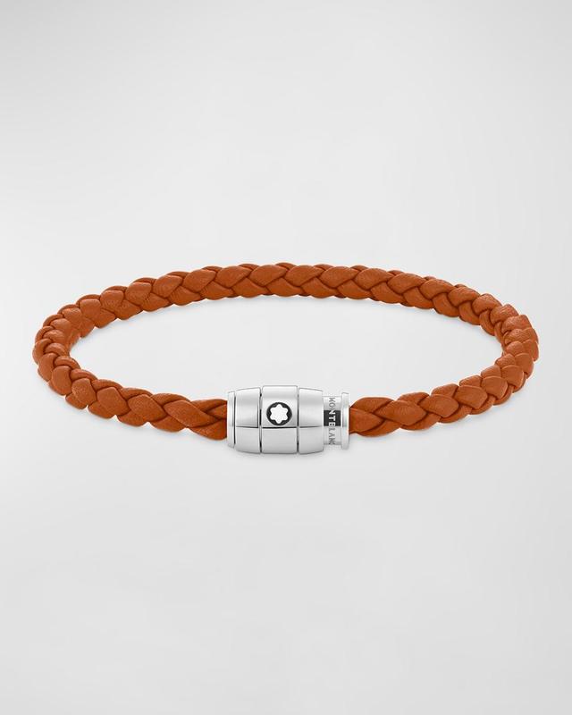 Mens Stainless Steel and Woven Leather Bracelet Product Image