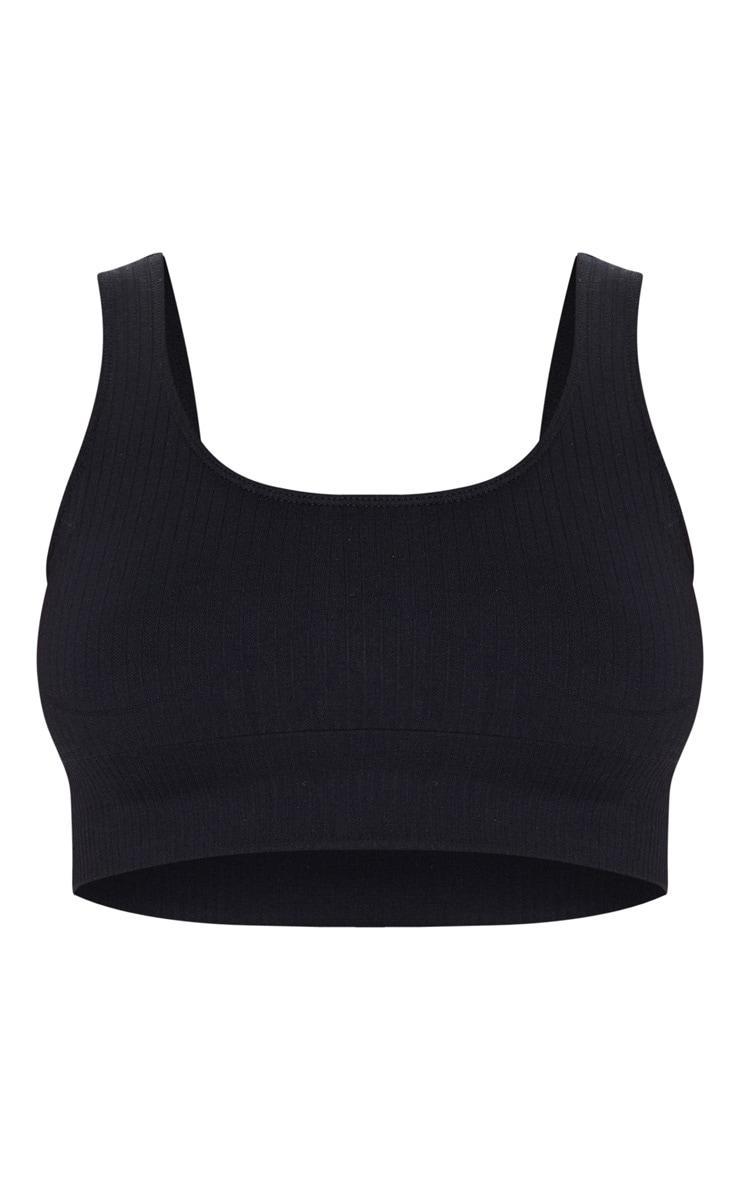 Black Ribbed Seamless Sports Bra Product Image