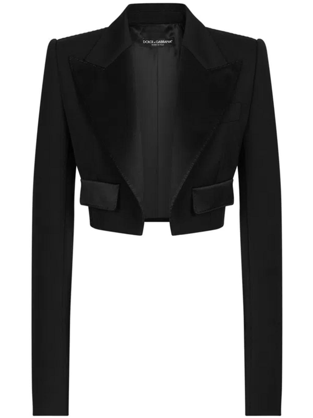 DOLCE & GABBANA Cropped-jacke Aus Garbadine In Black Product Image