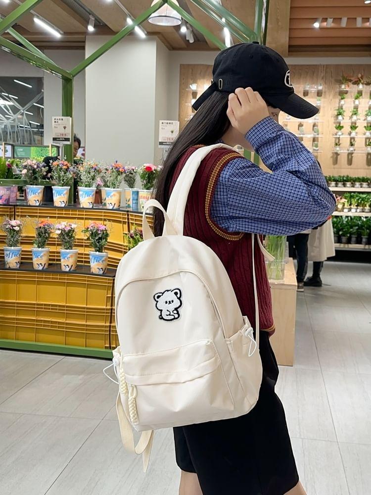 Bear Embroidered Multi-Pocket Backpack Product Image