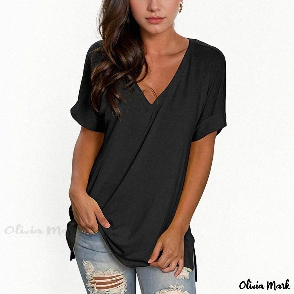 Olivia Mark –  Premium Quality Solid Short Sleeve Relaxed Fit Casual T-Shirt Product Image