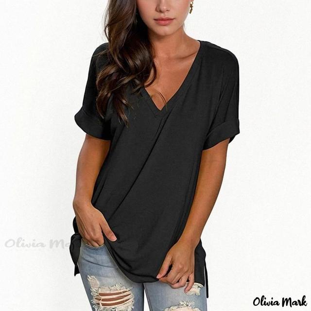 Olivia Mark –  Premium Quality Solid Short Sleeve Relaxed Fit Casual T-Shirt Product Image