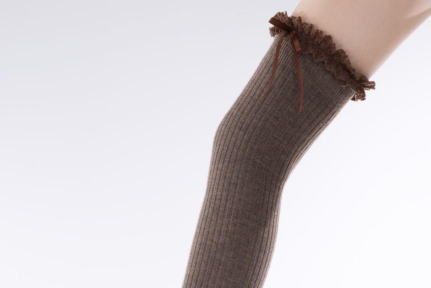 Ribbon Lace Trim Ribbed Over-the-Knee Socks Product Image