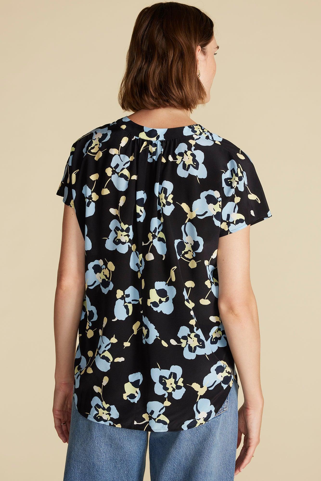 Renata Washable Silk Blouse - Black Pensee Floral Print Product Image