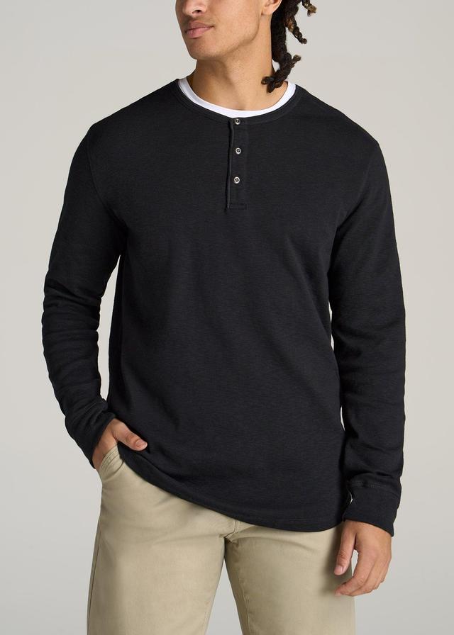 Heavy Slub Henley Shirt for Tall Men in Black Male Product Image